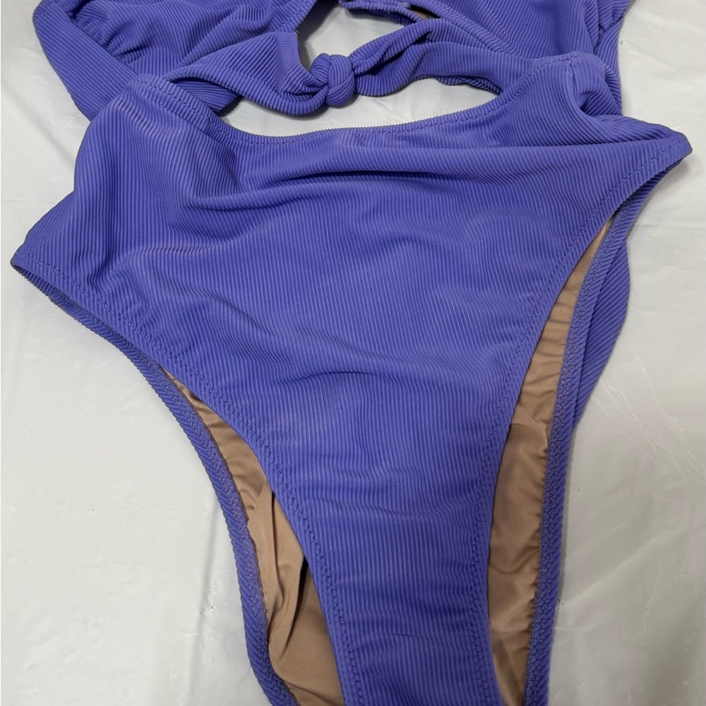Women Purple One-Piece Swimsuit with Knot Detail